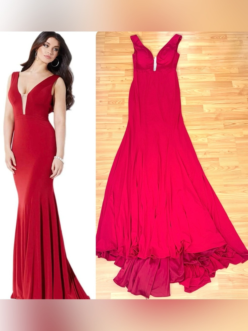 Jovani Mesh Plunging V Neck Formal Gown